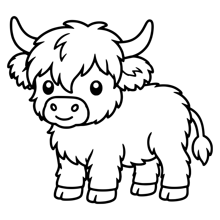 Standing Round Highland Calf Looking at Viewer — free animal SVG cut file