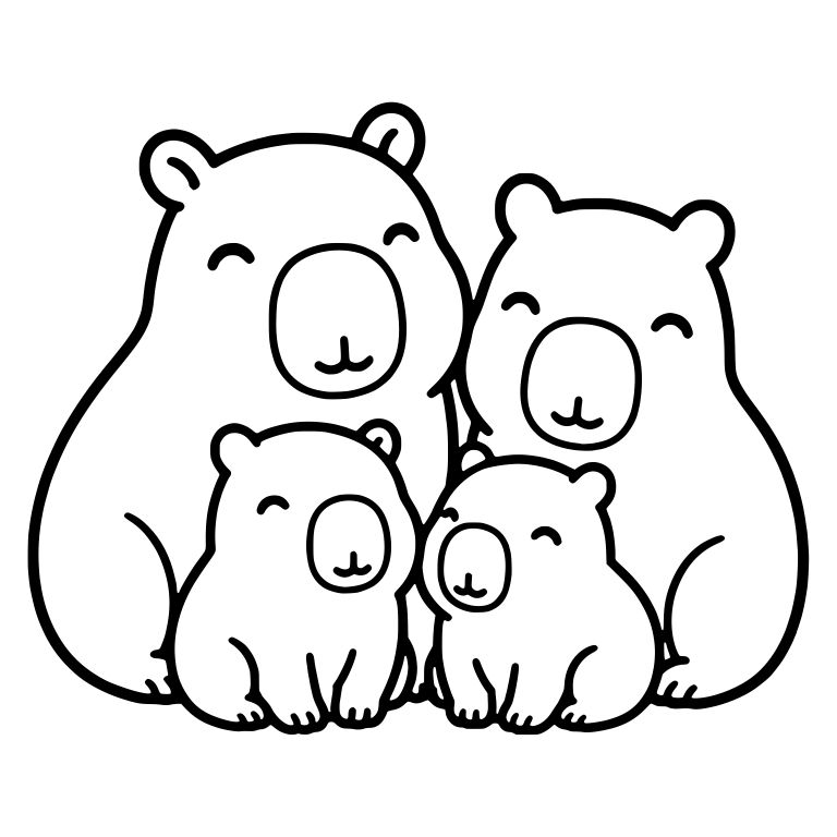 Capybara Family of Four with Two Pups — free animal SVG cut file