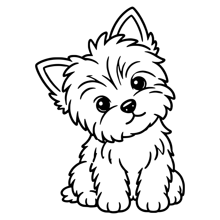 Sitting Yorkie Puppy With Head Tilt and Small Tail Tuft — free animal SVG cut file
