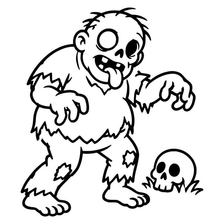 Shambling Zombie with Tongue Out and Skull in Grass — free fantasy-creature SVG cut file