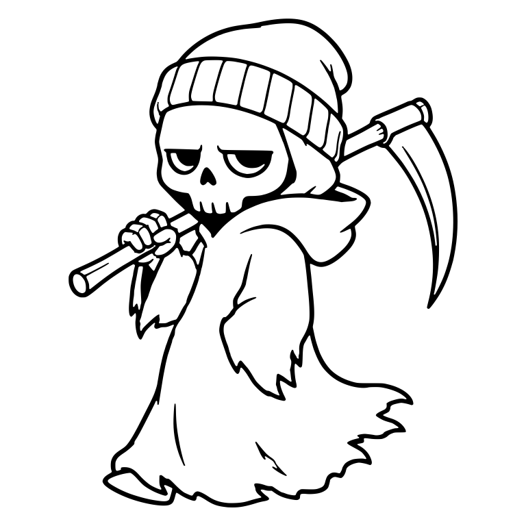 Beanie Grim Reaper Carrying Scythe Over Shoulder — free characters SVG cut file