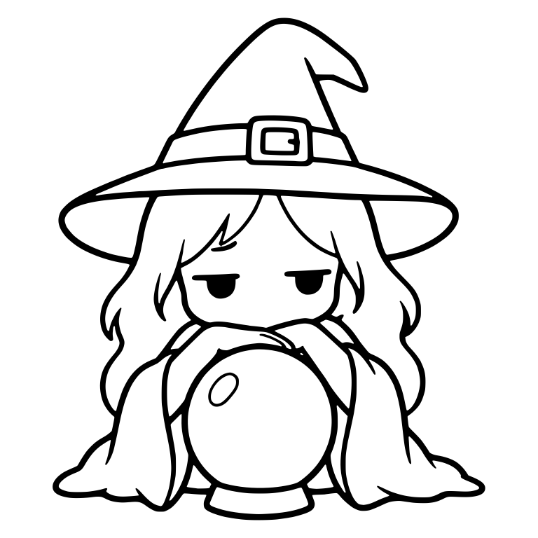 Bored Witch Resting Chin on Crystal Ball, Wide Sleeves — free characters SVG cut file