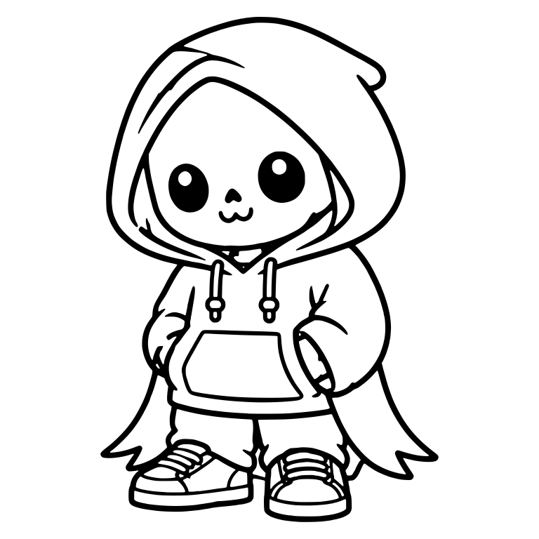Kawaii Reaper in Hoodie with Hands in Pockets — free characters SVG cut file