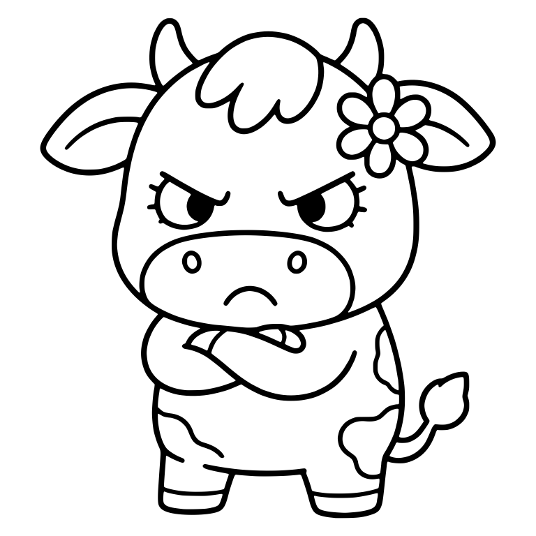 Angry Cow With Daisy and Arms Crossed — free animal SVG cut file