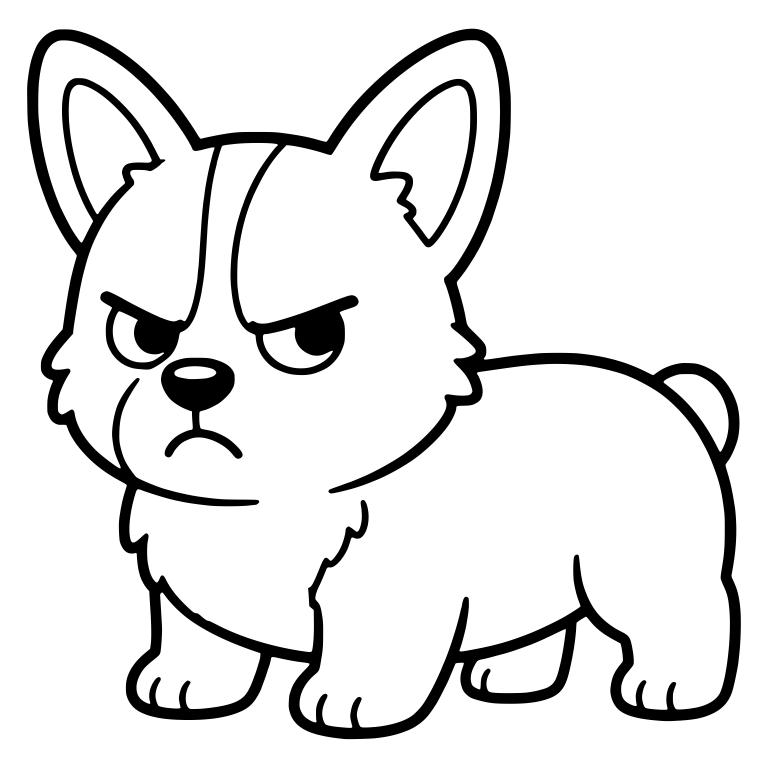 Grumpy Corgi Puppy Standing In Side View With Glare — free animal SVG cut file