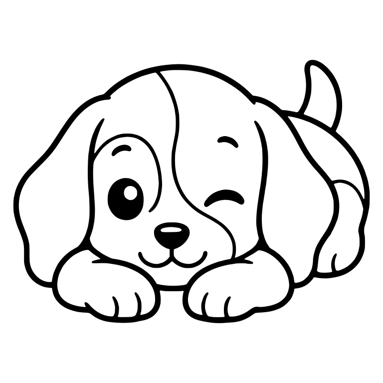 Winking Beagle Puppy Lying Down With Both Paws Forward — free animal SVG cut file