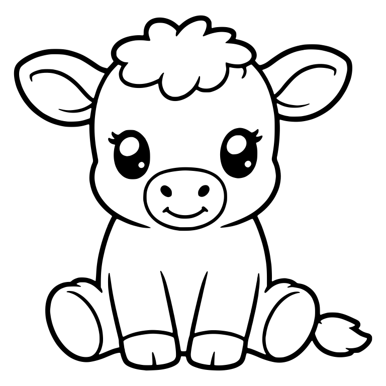 Sitting Calf With Curly Tuft and Long Lashes — free animal SVG cut file
