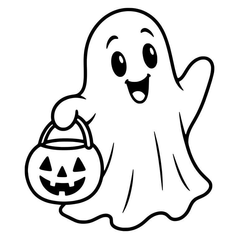 Eyebrow Ghost With Open Smile Holding Pumpkin Pail — free fantasy-creature SVG cut file