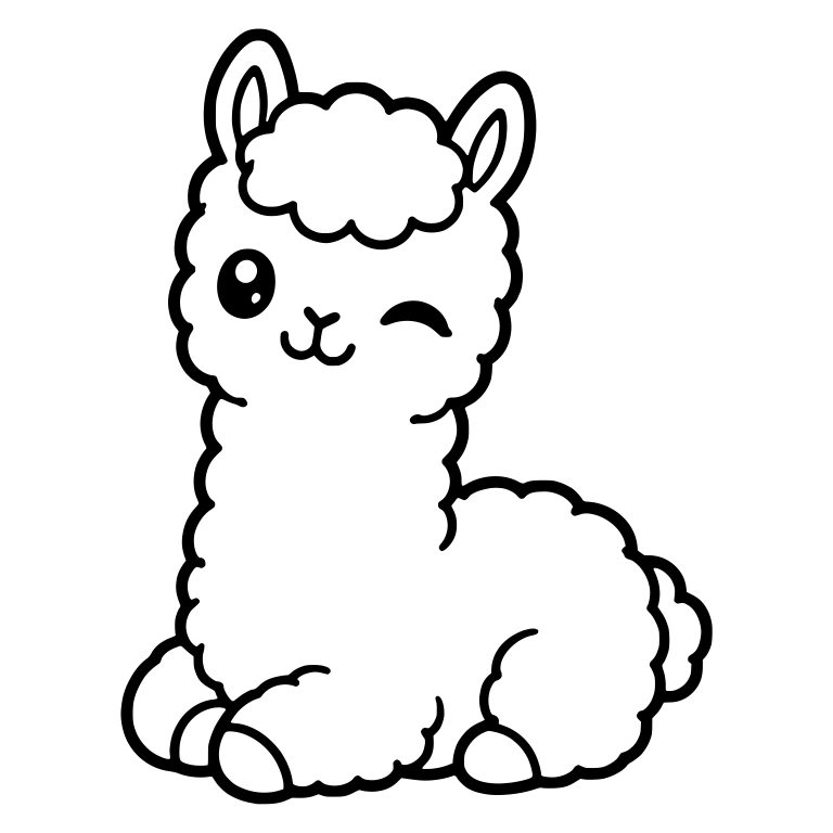 Winking Sitting Llama Cria With Curly Head Tuft — free animal SVG cut file