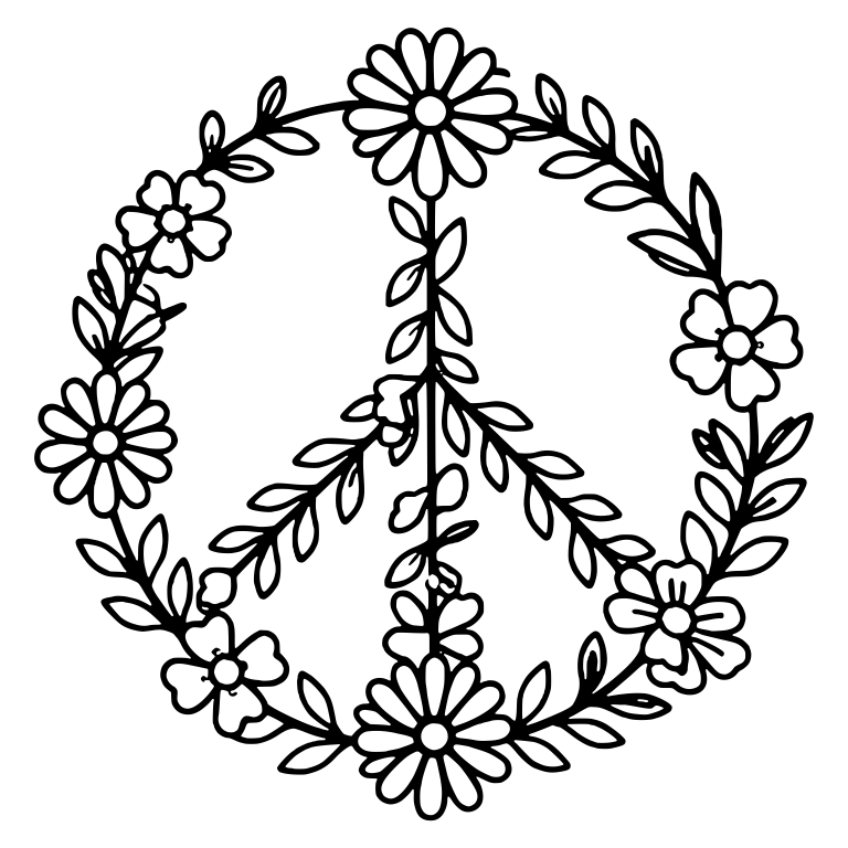 Peace Sign Wreath of Daisies and Leafy Vines — free symbol SVG cut file