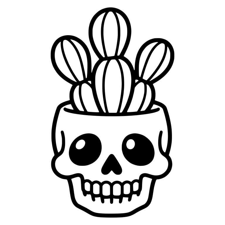 Cute Skull Planter With Big Shiny Eyes And Peanut Cactus — free skeleton SVG cut file