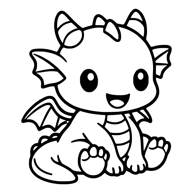 Baby Dragon Sitting with Open Mouth Smile — free fantasy-creature SVG cut file