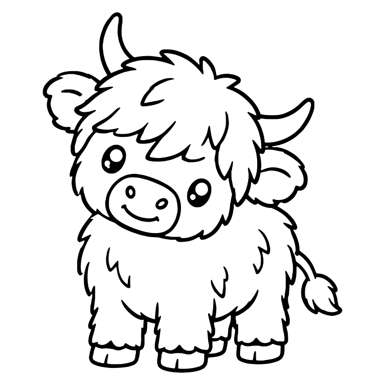 Smiling Highland Calf Standing with Tilted Head — free animal SVG cut file
