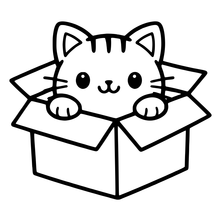 Kawaii Kitten Peeking Out of a Cardboard Box — free animal SVG cut file