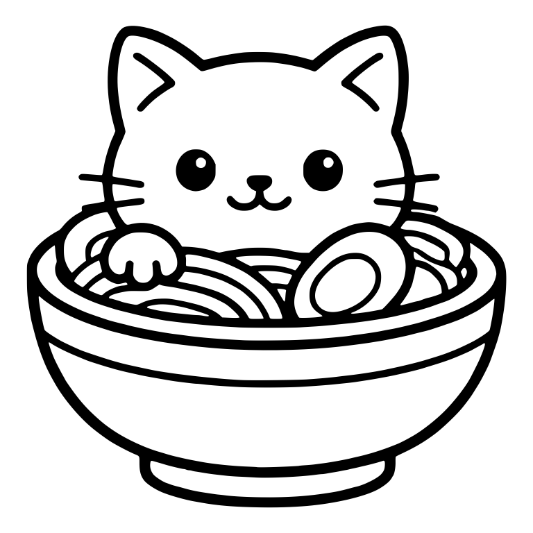 Cat Peeking From Ramen Bowl With Egg and Noodles — free animal SVG cut file