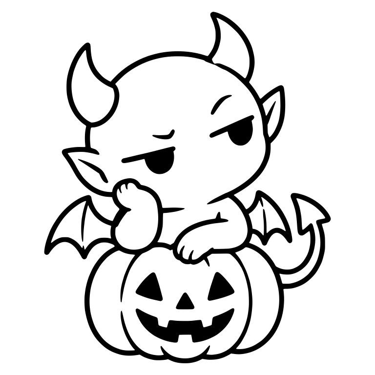 Unimpressed Devil Leaning on Jack-O-Lantern, Hand at Chin — free fantasy-creature SVG cut file
