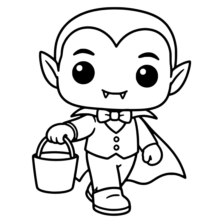 Little Vampire Walking With a Plain Trick or Treat Pail — free fantasy-creature SVG cut file