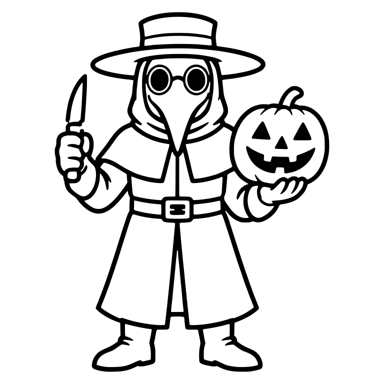 Standing Plague Doctor with Knife and Carved Pumpkin — free characters SVG cut file