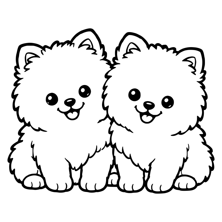 Matching Pomeranian Puppy Pair Sitting Together — free animal SVG cut file