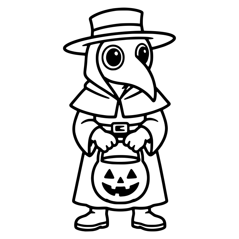 Plague Doctor Holding Pumpkin Pail with Both Hands — free characters SVG cut file