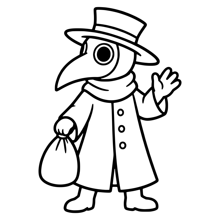 Waving Plague Doctor Carrying a Tied Treat Sack — free characters SVG cut file