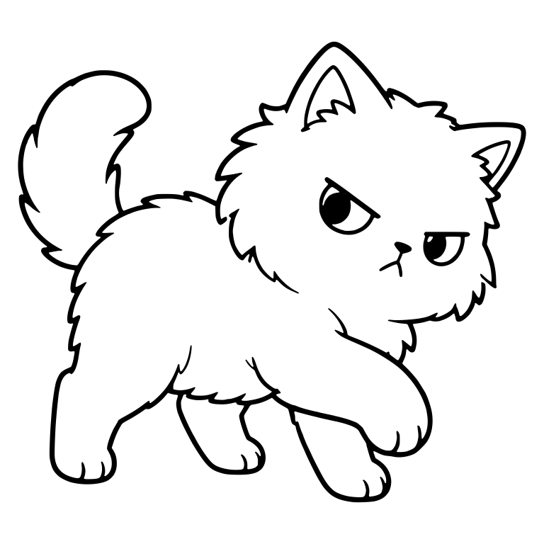 Annoyed Fluffy Kitten Stepping With Side Glance — free animal SVG cut file