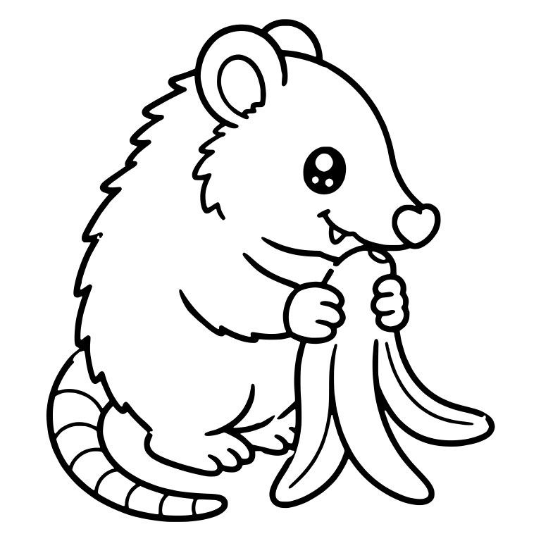 Opossum Sitting and Nibbling a Banana Peel — free animal SVG cut file