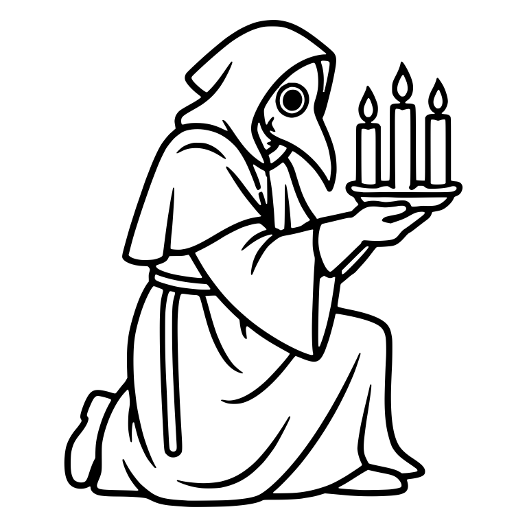 Kneeling Plague Doctor Offering Three Candles — free characters SVG cut file