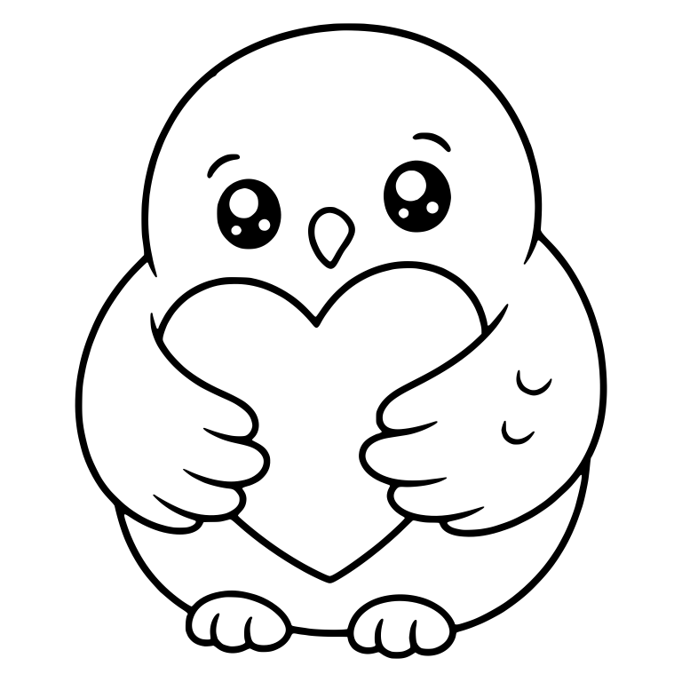 Round Owl With Eyebrows Hugging Big Heart — free animal SVG cut file
