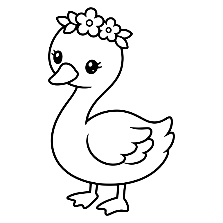 Kawaii Swan with Flower Crown Standing Upright — free animal SVG cut file