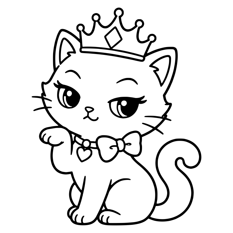 Princess Kitten With Crown, Bow Tie And Heart Charm — free animal SVG cut file