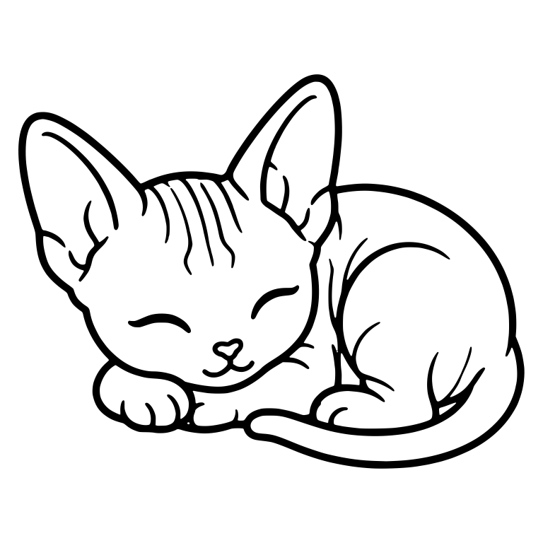 Sleeping Sphynx Kitten Lying With Tail Along Body — free animal SVG cut file