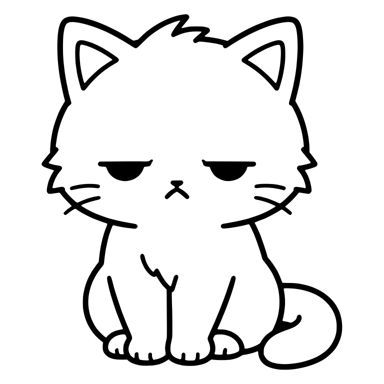 Moody Fluffy-Cheeked Kitten Sitting Sleepily — free animal SVG cut file