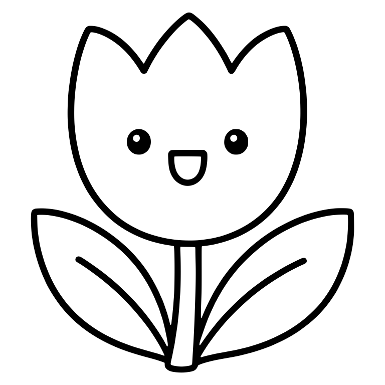 Kawaii Tulip With Open Mouth Smile And Two Leaves — free floral SVG cut file