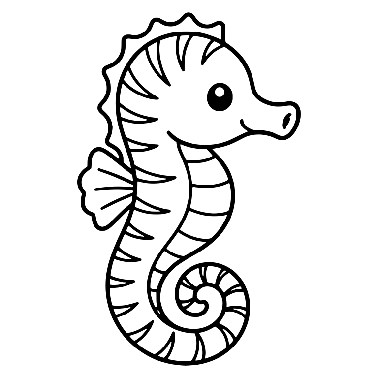 Kawaii Striped Seahorse with Banded Curled Tail — free animal SVG cut file
