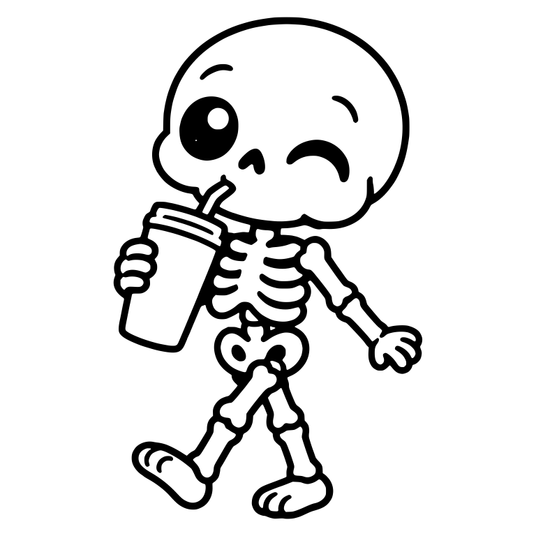 Winking Skeleton Walking with a Tumbler and Straw — free skeleton SVG cut file