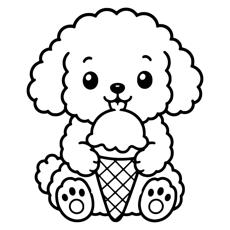 Fluffy Poodle Puppy Licking Ice Cream Cone — free animal SVG cut file