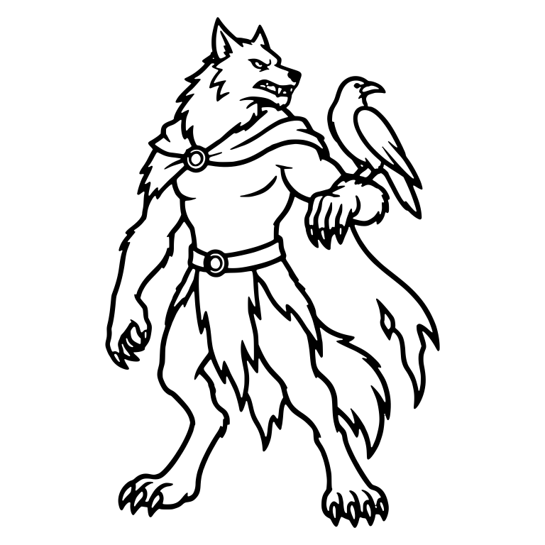 Standing Werewolf with Raven Perched on Forearm — free fantasy-creature SVG cut file