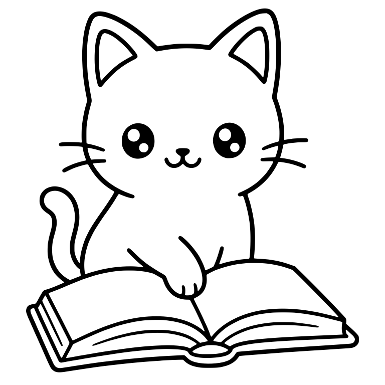 Kawaii Cat Sitting Behind an Open Book With Paw on Page — free animal SVG cut file