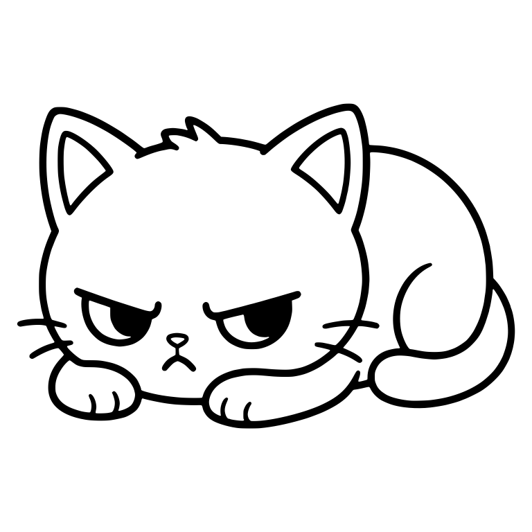 Grumpy Kitten Lying Down With Paws Forward — free animal SVG cut file