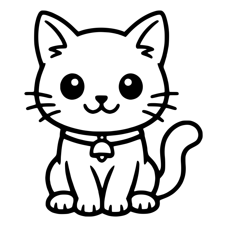 Cute Sitting Kitten With Bell Collar and Curly Tail — free animal SVG cut file