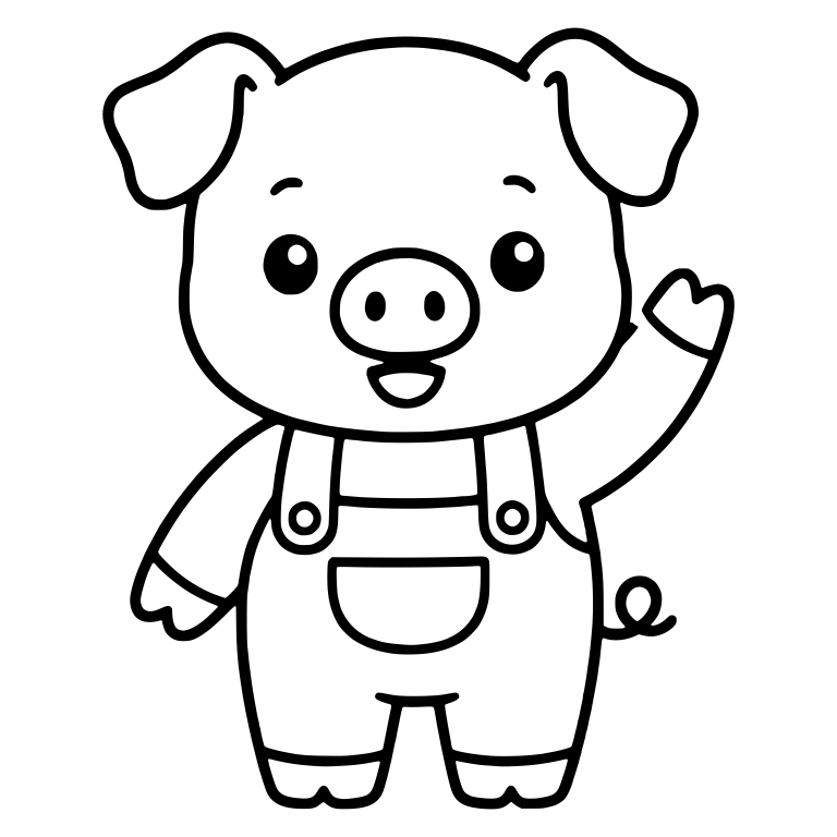 Standing Piglet In Overalls Waving One Arm — free animal SVG cut file