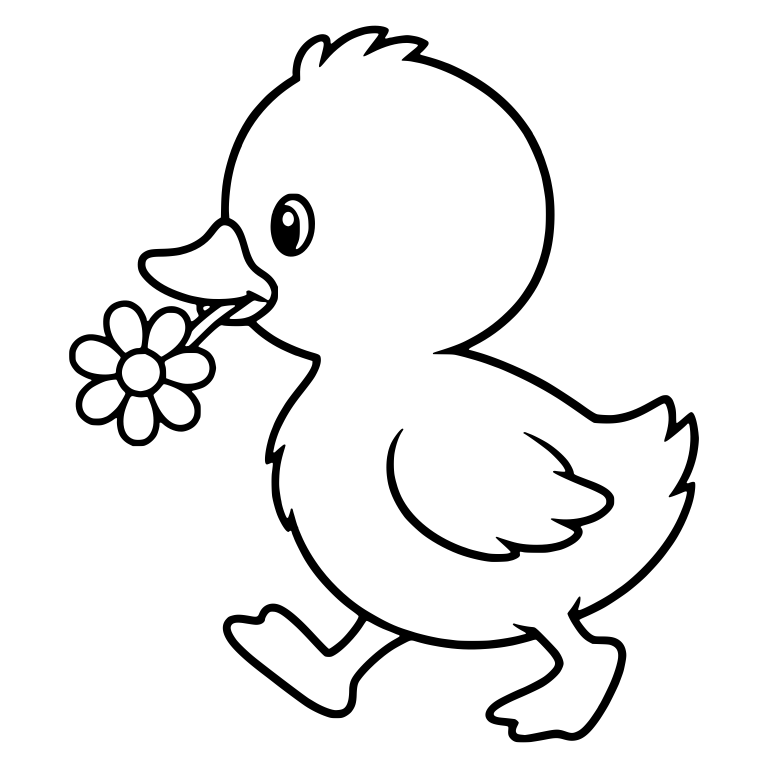 Walking Duckling Carrying a Daisy in Its Beak — free animal SVG cut file