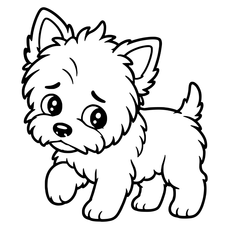 Worried Yorkie Puppy Walking With Raised Paw — free animal SVG cut file