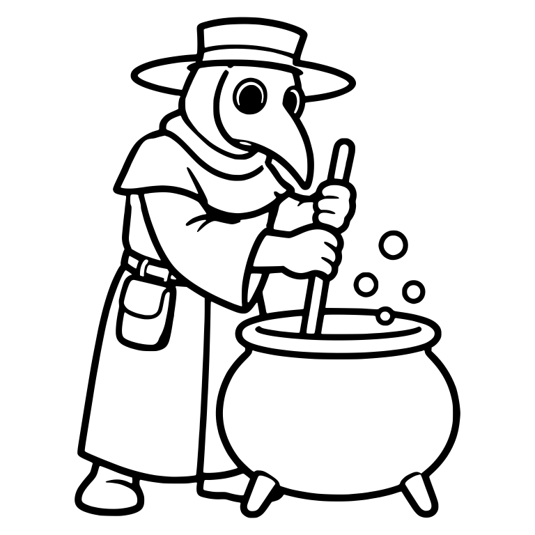 Plague Doctor Stirring Cauldron with Belt Pouch — free characters SVG cut file