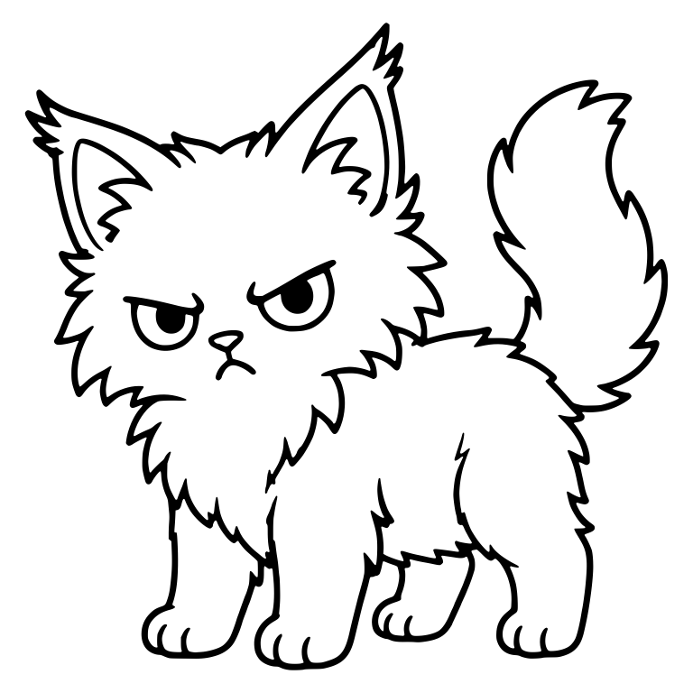 Cranky Fluffy Kitten Standing Looking Sideways — free animal SVG cut file