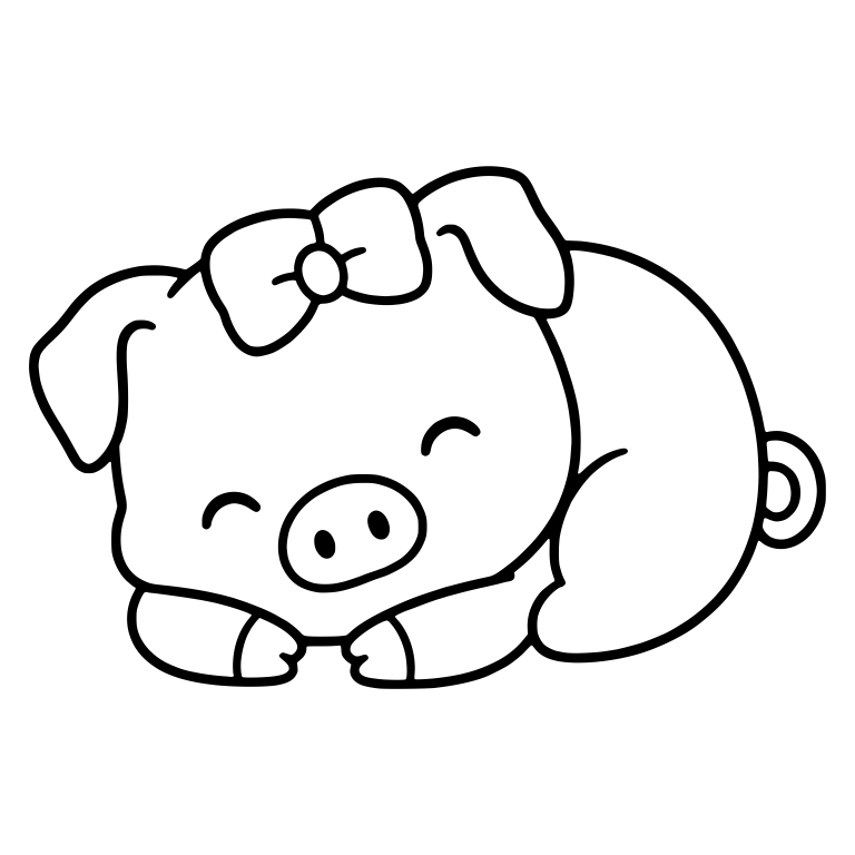 Lying Pig With Hair Bow and Happy Closed Eyes — free animal SVG cut file