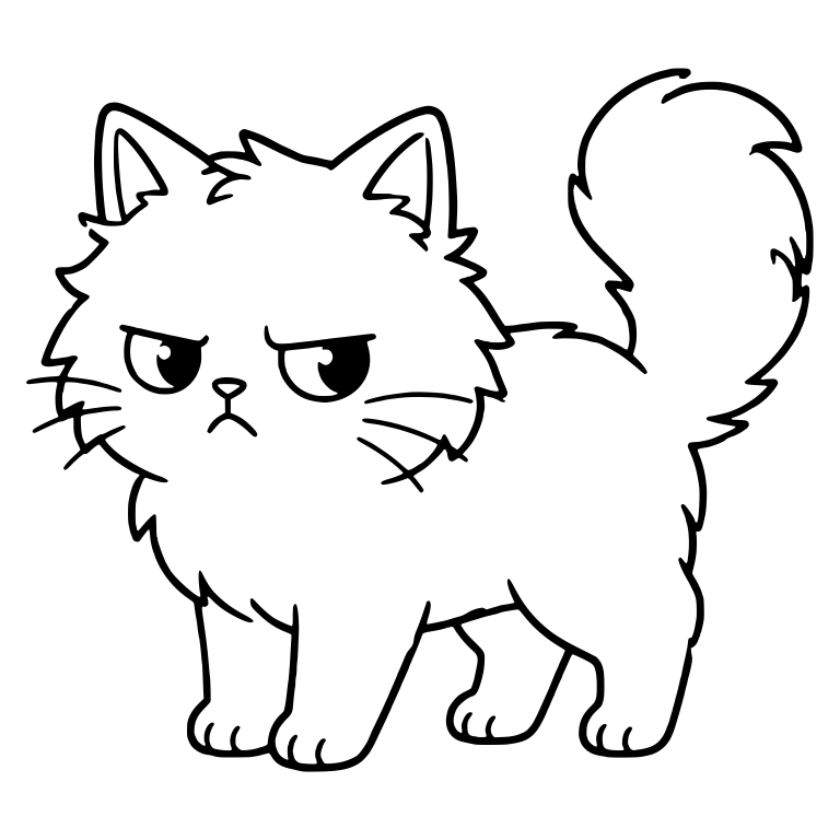 Annoyed Fluffy Kitten Standing With Curled Tail — free animal SVG cut file