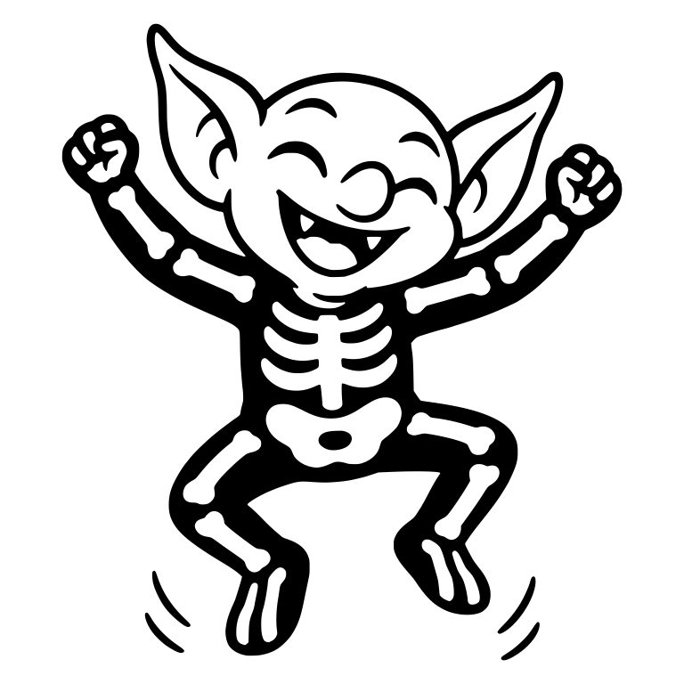 Skeleton Goblin Jumping for Joy With Raised Fists — free fantasy-creature SVG cut file