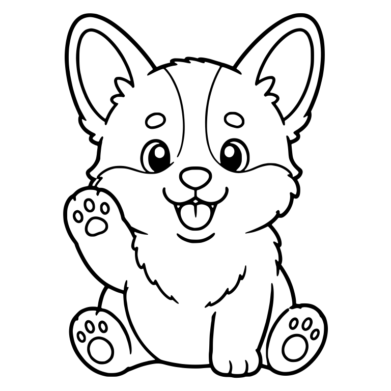 Fluffy Waving Corgi Puppy With Raised Paw On Left — free animal SVG cut file